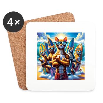 Gato Loco Cat Gang CatDudes Surf CoolCats Surf - Dessous de verre (lot de 4) - blanc - Devant
