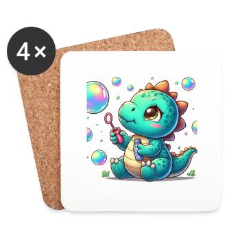Dino petit avec bulles de savon - Dessous de verre (lot de 4) - blanc - Devant