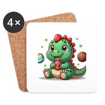 Dino small with muffin and cookie - Coasters (set of 4) - white - Front