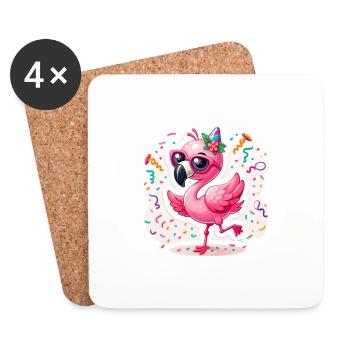 Tanzender Glücksflamingo - Untersetzer (4er-Set) - Weiß - Vorne