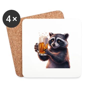 Waschbär Bier Geschenk - Untersetzer (4er-Set) - Weiß - Vorne