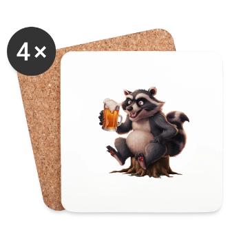 Waschbär Bier Geschenk - Untersetzer (4er-Set) - Weiß - Vorne