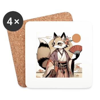 Élégance Kitsune en Tenue Traditionnelle - Dessous de verre (lot de 4) - blanc - Devant