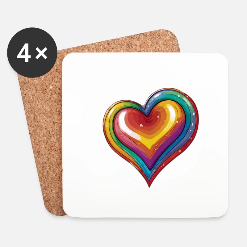 Regenbogen Herz - Untersetzer (4er-Set) - Weiß