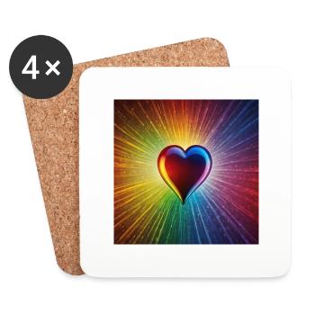 Regenbogen Herz - Untersetzer (4er-Set) - Weiß - Vorne