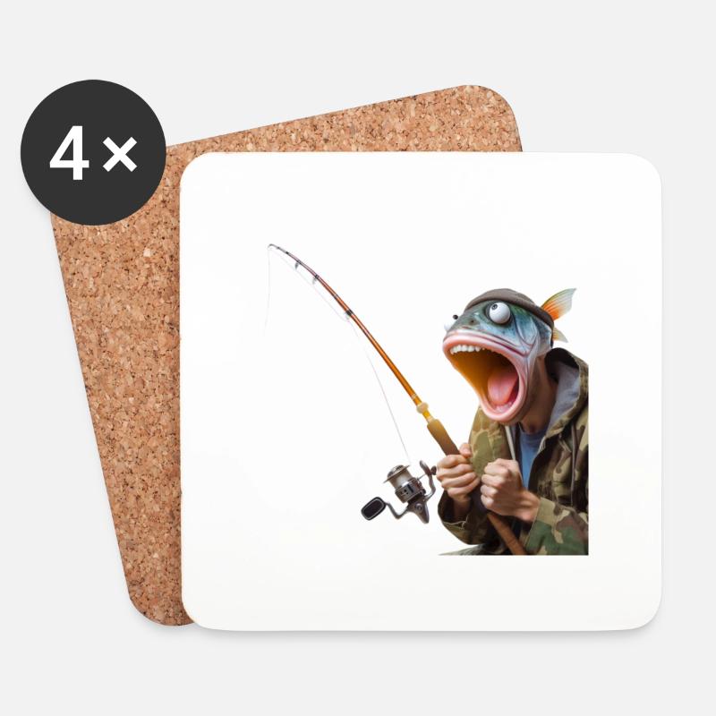 Verrückter Angler - Untersetzer (4er-Set) - Weiß