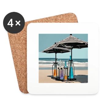 Style Estival : Parasols en Bord de Mer - Dessous de verre (lot de 4) - blanc - Devant