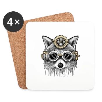 Raton laveur steampunk - Dessous de verre (lot de 4) - blanc - Devant