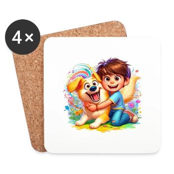 Boy with his colorful cute dog - Coasters (set of 4) - white - Front