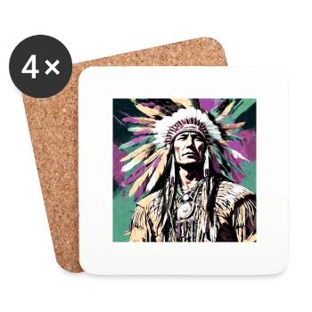 Winnetou,Indian,Illustration,Graffiti,Colorful,Beige - Coasters (set of 4) - white - Front