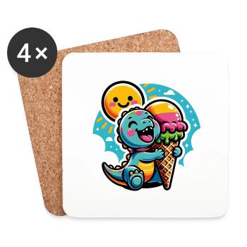 Kleiner süßer Dino mit großer bunter Eistüte - Coasters (set of 4) - white - Front