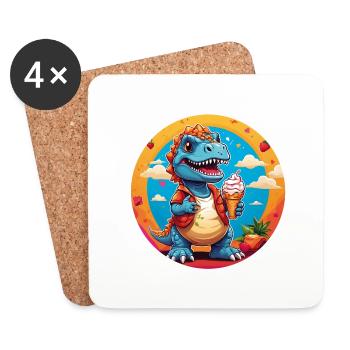 Kleiner süßer Dino mit großer bunter Eistüte - Untersetzer (4er-Set) - Weiß - Vorne