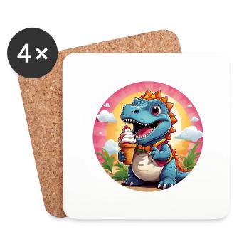 Kleiner süßer Dino mit großer bunter Eistüte - Coasters (set of 4) - white - Front
