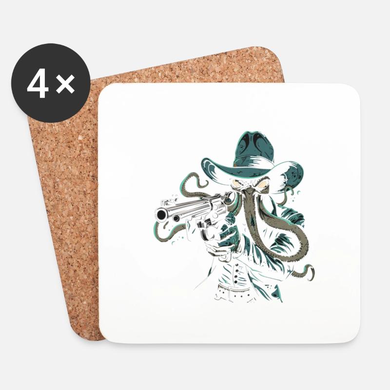 Cowboy Cthulhu - Untersetzer (4er-Set) - Weiß