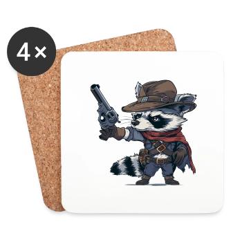 raccoon western - Coasters (set of 4) - white - Front