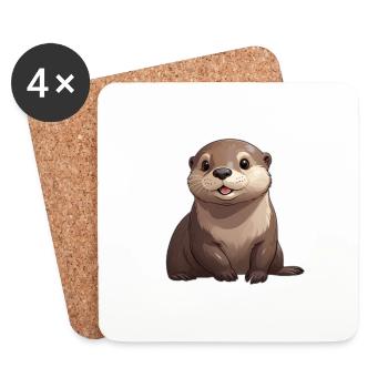 Loutre assise mignonne - Dessous de verre (lot de 4) - blanc - Devant