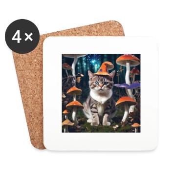 Magics chat champignon - Dessous de verre (lot de 4) - blanc - Devant