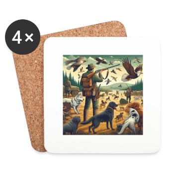 hunting animals with hunting dogs - Dessous de verre (lot de 4) - blanc - Devant
