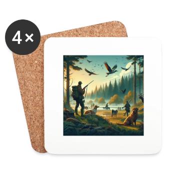 hunting animals with hunting dogs - Dessous de verre (lot de 4) - blanc - Devant