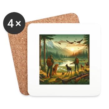 hunting animals with hunting gear and hunters - Dessous de verre (lot de 4) - blanc - Devant