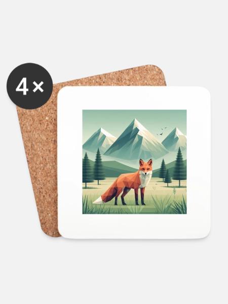 Fuchs mit Bergen - Untersetzer (4er-Set) - Weiß