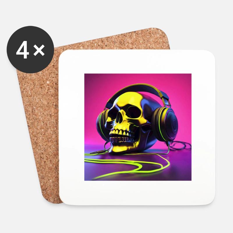 Dj Skull Totenschädel mit Dj - Kopfhörer - Untersetzer (4er-Set) - Weiß