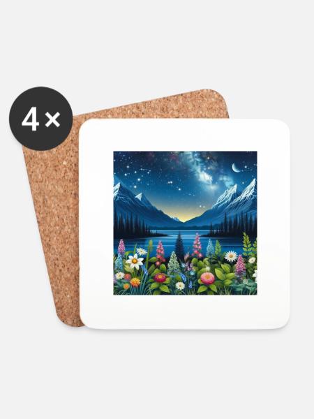 Sternennacht im Alpengarten - Untersetzer (4er-Set) - Weiß
