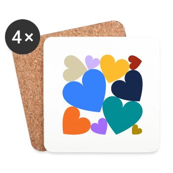 Bunte Herzen im Quadrat - Untersetzer (4er-Set) - Weiß - Vorne