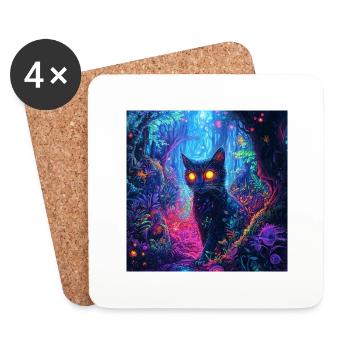 FANTASY Forest Cat 7 - Untersetzer (4er-Set) - Weiß - Vorne