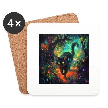 FANTASY Forest Cat 3 - Untersetzer (4er-Set) - Weiß - Vorne