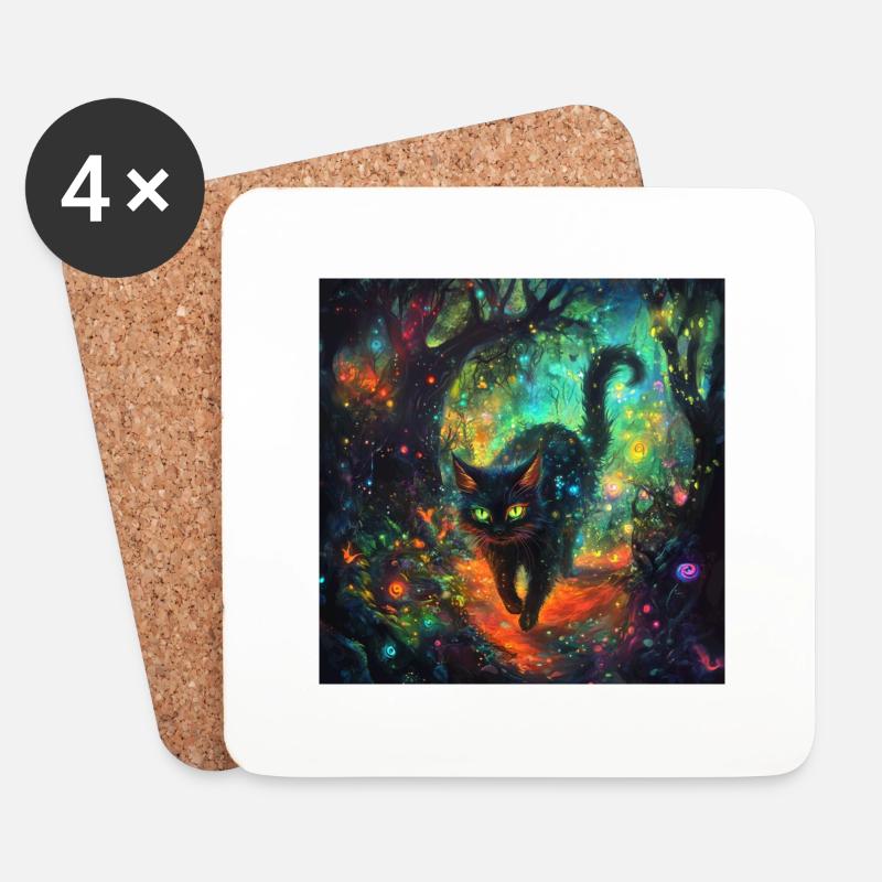FANTASY Forest Cat 3 - Untersetzer (4er-Set) - Weiß