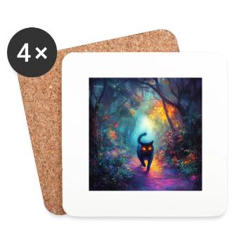 FANTASY Forest Cat 5 - Untersetzer (4er-Set) - Weiß - Vorne