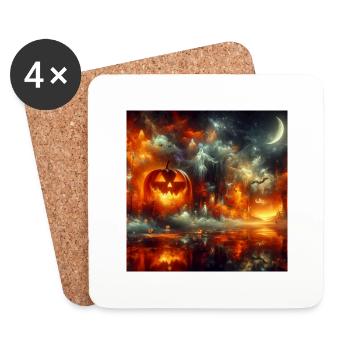 Paysage d’Halloween - Dessous de verre (lot de 4) - blanc - Devant