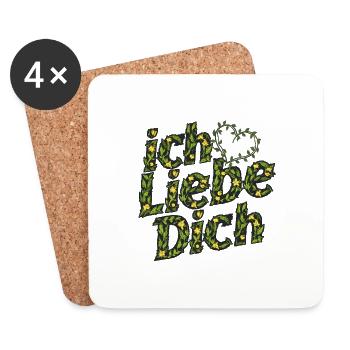 Ich liebe Dich , leaves and flowers. - Coasters (set of 4) - white - Front