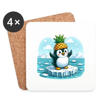 Witziger Pinguin mit Ananas auf Eisscholle - Untersetzer (4er-Set) - Weiß - Vorne