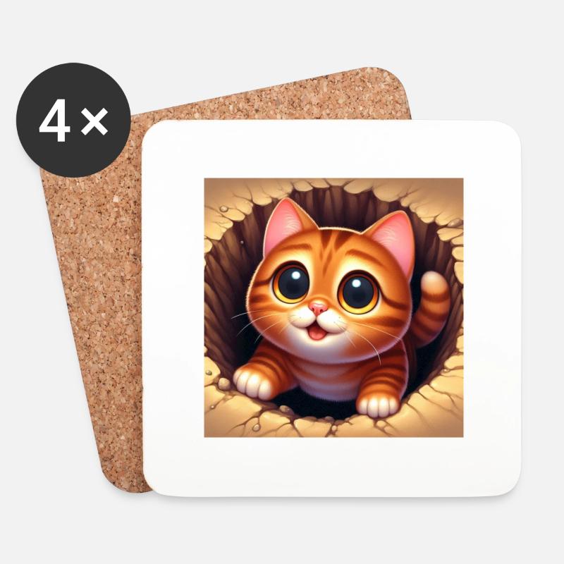 Katze - Untersetzer (4er-Set) - Weiß