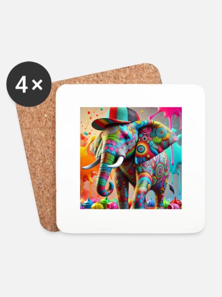Elefant - Untersetzer (4er-Set) - Weiß