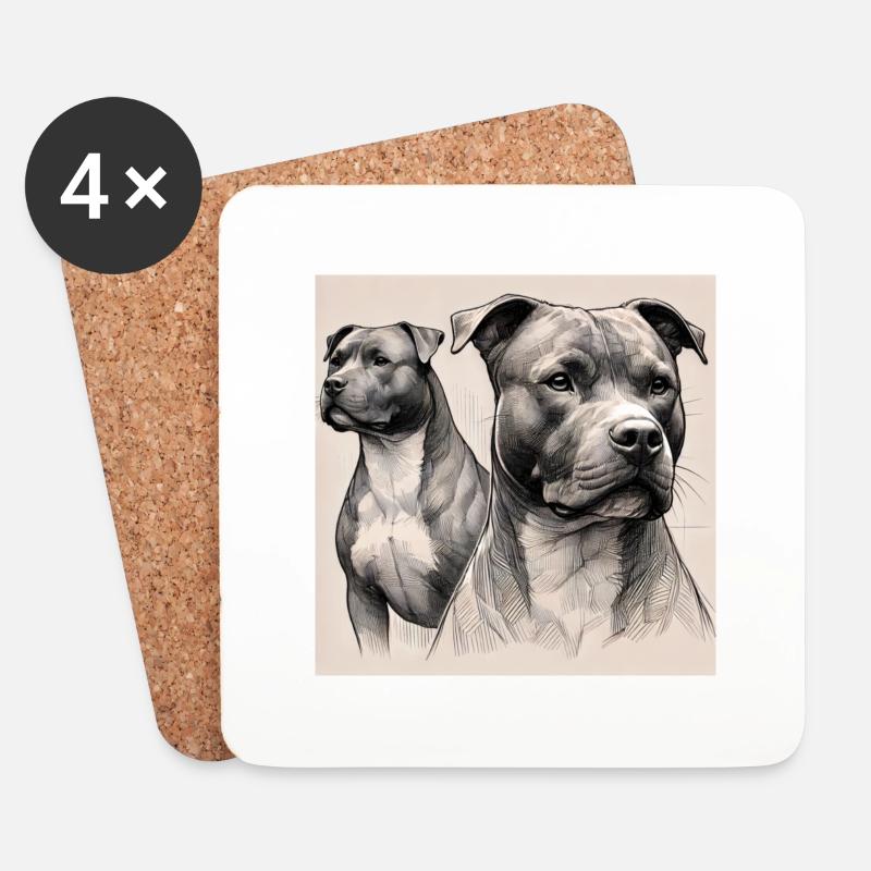 Pitbull Porträt - Untersetzer (4er-Set) - Weiß