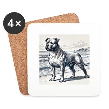 Bouledogue américain au bord de la mer - Dessous de verre (lot de 4) - blanc - Devant