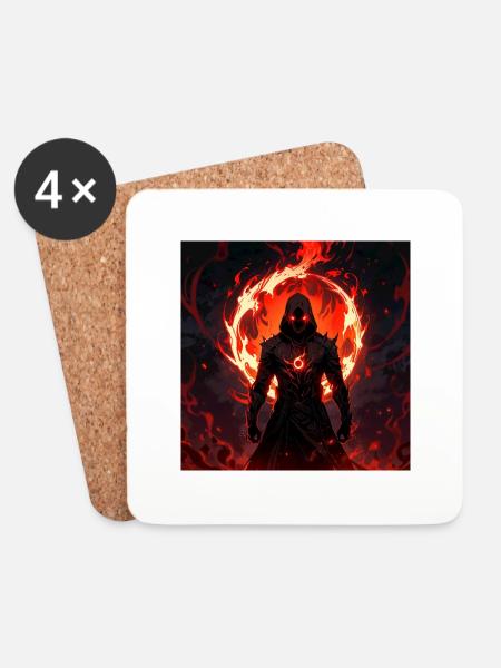 shadowy figure emerges from swirling red flames - Untersetzer (4er-Set) - Weiß