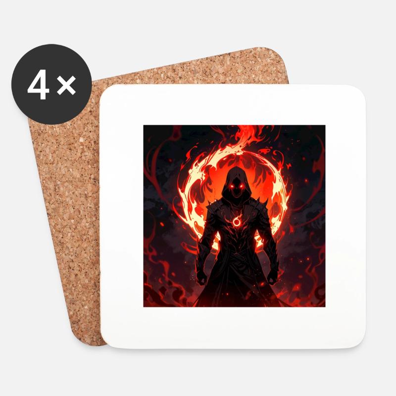 shadowy figure emerges from swirling red flames - Untersetzer (4er-Set) - Weiß