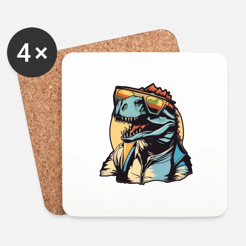 Dinosaurier Coolness: Dein Dino im Retro-Style - Untersetzer (4er-Set) - Weiß