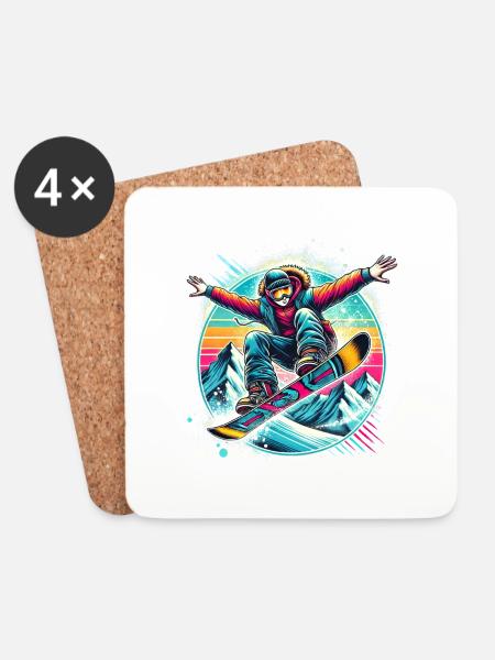 Snowboard Jump - Coasters (set of 4) - white