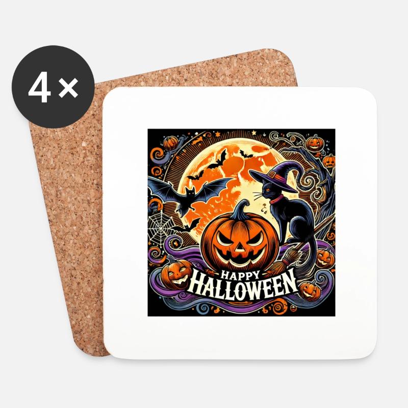 Happy Halloween - Untersetzer (4er-Set) - Weiß