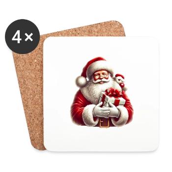 Père Noël festif avec des cadeaux Illustration - Dessous de verre (lot de 4) - blanc - Devant