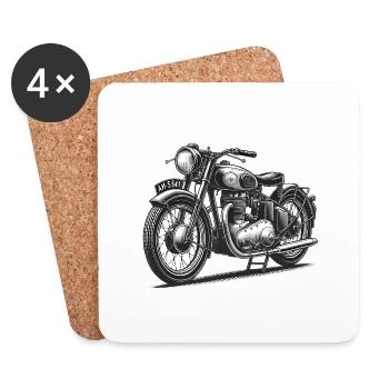 Vintage Motorrad Linie Kunst Design - Untersetzer (4er-Set) - Weiß - Vorne