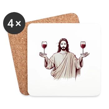 Schluck Geist Jesus mit Weingläsern - Untersetzer (4er-Set) - Weiß - Vorne