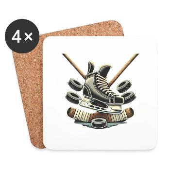 Hockey Skates Sticks Illustration - Coasters (set of 4) - white - Front