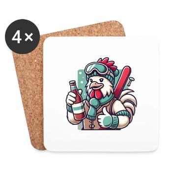 Ski Party Coq Pouces Vers le Haut Design - Dessous de verre (lot de 4) - blanc - Devant