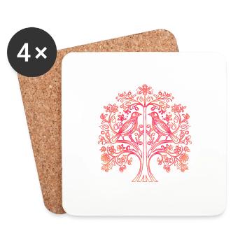 Tree of Life with Orange and Red Birds - Coasters (set of 4) - white - Front
